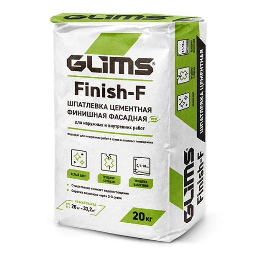 Шпатлёвка финишная Finish-F на основе белого цемента, 20 кг