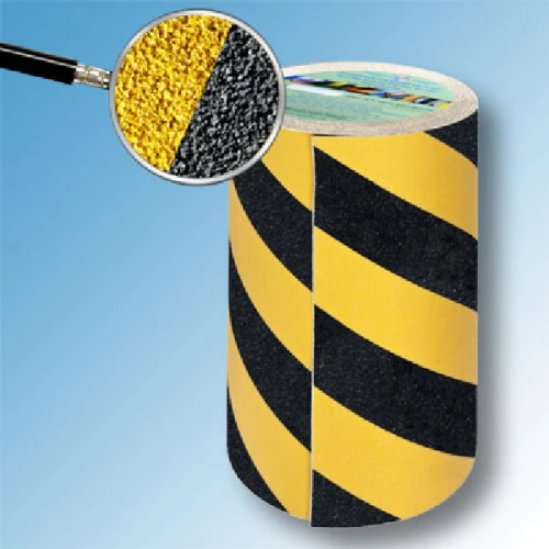 Противоскользящая сигнальная абразивная лента SlipStop 60 grit 200 мм, 18.3м, чёрно-жёлтая диагональ