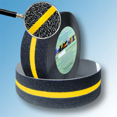 Противоскользящая чёрная лента AntiSlip Systems с жёлтой полосой 18.3 м