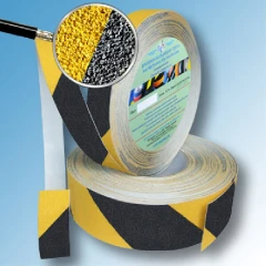 Противоскользящая сигнальная абразивная лента SlipStop 60 grit 25 мм, 18.3 м, чёрно-жёлтая диагональ
