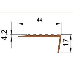 Противоскользящий угол для ступеней 44х17мм самоклеящийся, оранжевый, 12,5м