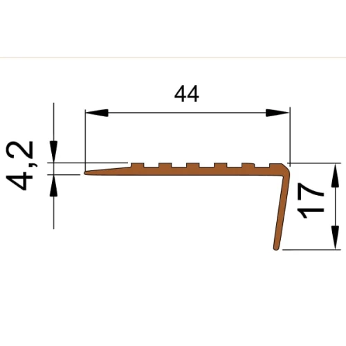 Противоскользящий угол для ступеней 44х17мм без клеевого слоя, желтый, 12,5м