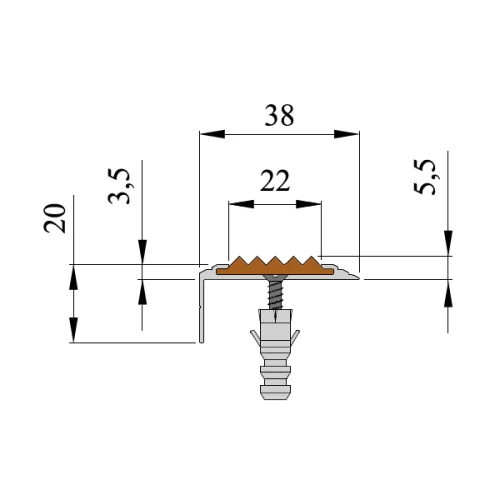 Противоскользящий алюминиевый самоклеящийся угол-порог Стандарт 38 мм 2,7 м белый