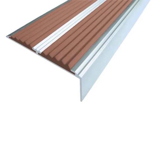 Противоскользящий алюминиевый угол-порог с двумя вставками 70 мм/5,5 мм/22,5 мм 2,0 м коричневый