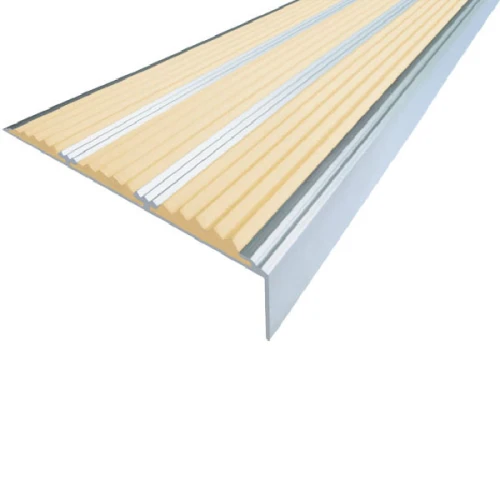 Противоскользящий алюминиевый угол с тремя вставками 98х5,6х22,4 мм 2 м бежевый