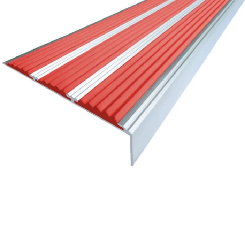 Противоскользящий алюминиевый самоклеящийся угол (3 вставки) 98х5,6х22,4 мм 1 м красный