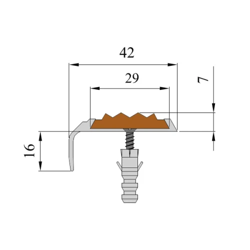Противоскользящий алюминиевый самоклеящийся накладной угол-порог 42х7х16 мм 3 м красный