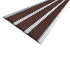 Противоскользящая алюминиевая самоклеящаяся полоса (3 вставки) 100х5,6 мм 2 м тёмно-коричневый