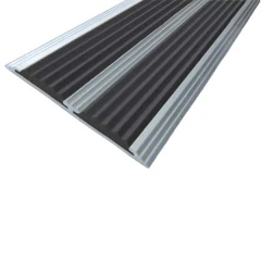 Противоскользящая алюминиевая самоклеящаяся полоса с двумя вставками 70х5,5 мм 2 м чёрный