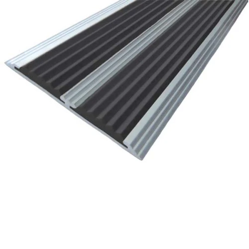 Противоскользящая алюминиевая полоса с двумя вставками 70х5,5 мм 3 м чёрный