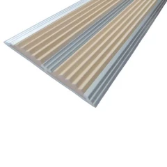 Противоскользящая алюминиевая самоклеящаяся полоса с двумя вставками 70х5,5 мм 1 м бежевый