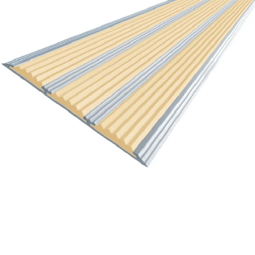 Противоскользящая алюминиевая полоса с тремя вставками 100х5,6 мм 1 м бежевый