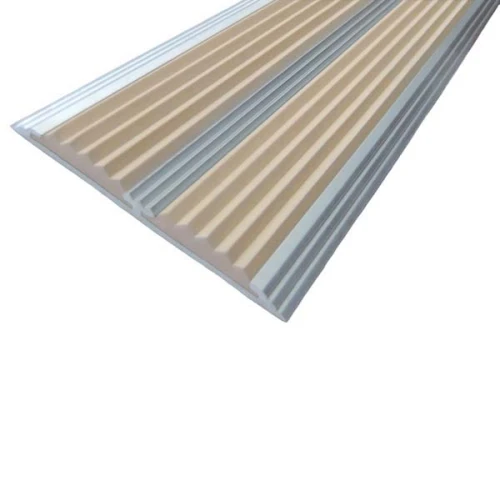 Противоскользящая алюминиевая полоса с двумя вставками 70х5,5 мм 1 м бежевый