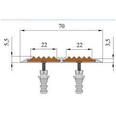 Противоскользящая алюминиевая полоса с двумя вставками 70х5,5 мм 1 м бежевый