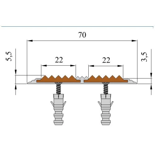 Противоскользящая алюминиевая полоса с двумя вставками 70х5,5 мм 1 м бежевый