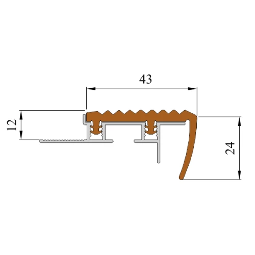 Закладной противоскользящий алюминиевый профиль SafeStep 2,4 м 43 мм/24 мм голубой