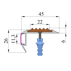 Противоскользящий алюмин.анодирован.угол-порог GlowStep 45х26х6 мм 2 м серый, профиль черный