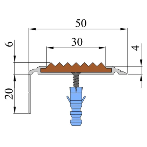 Противоскользящий анодированный алюминиевый угол-порог Премиум 50х7х26 мм 2,0 м голубой