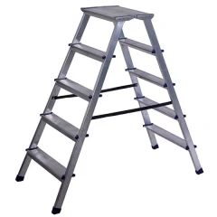 Стремянка алюминиевая двухсторонняя с мини-платформой 5 ступеней STAIRS