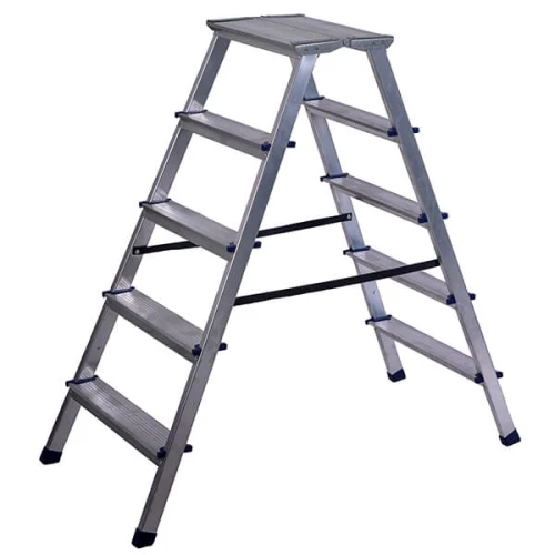 Стремянка алюминиевая двухсторонняя с мини-платформой 5 ступеней STAIRS