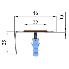Алюминиевый угол-порог 2 м, 46 мм/25 мм под абразивную ленту 25 мм