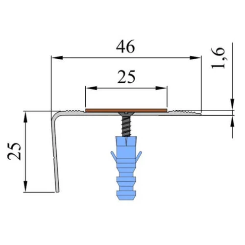 Алюминиевый угол-порог 3 м, 46 мм/25 мм под абразивную ленту 25 мм