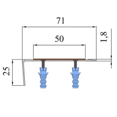 Алюминиевый угол-порог 1,5 м, 72 мм/25 мм под абразивную ленту 25/50 мм