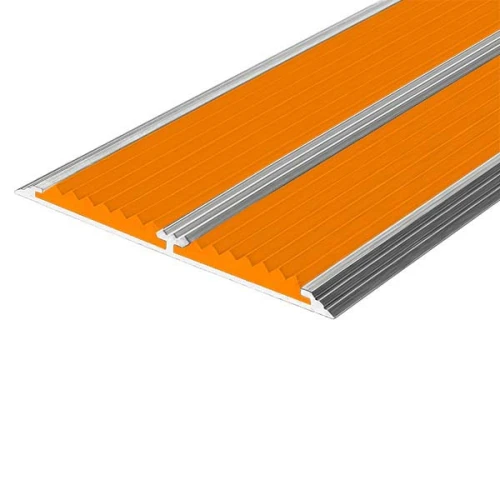 Противоскользящая алюминиевая полоса Премиум с двумя вставками 86х6,1 мм 1,5 м оранжевый