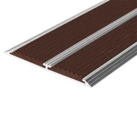 Противоскользящая алюминиевая полоса Премиум с двумя вставками 86х6,1 мм 2 м тёмно-коричневый