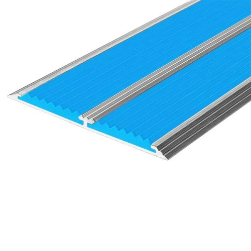 Противоскользящая алюминиевая полоса Премиум с двумя вставками 86х6,1 мм 3 м голубой