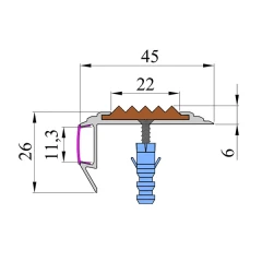 Противоскользящий алюминиевый угол-порог для ступеней 45x26мм GlowStep-45, 2м, темно-коричневый