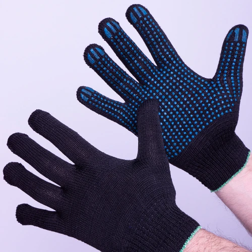 Перчатки пвх точка 5-ти нитка лайт, черный