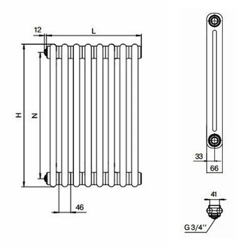 Трубчатый радиатор Rifar Tubog 2180 10 секций, боковое подкл-е, белый