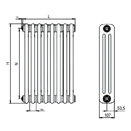 Трубчатый радиатор Rifar Tubog 3037 30 секций, боковое подкл-е, белый