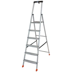 Стремянка Safety алюминиевая 6 ступеней, с большой полкой