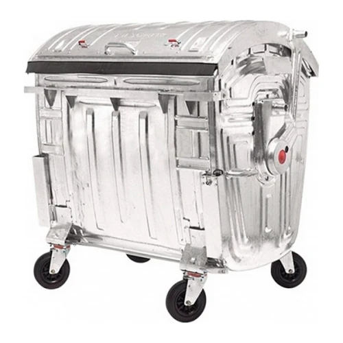 Евроконтейнер для мусора оцинкованный К-01 1100 л с полукруглой крышкой, на колёсах