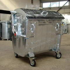 Евроконтейнер для мусора оцинкованный К-01 1100 л с полукруглой крышкой, на колёсах