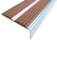 Противоскользящий алюминиевый угол-порог для ступеней с 2 вставками 70x22,5мм 1,5м коричневый