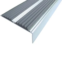 Противоскользящий алюминиевый угол-порог для ступеней с 2 вставками 70x22,5мм 1,5м серый