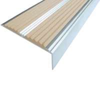 Противоскользящий алюминиевый угол-порог для ступеней с 2 вставками 70x22,5мм 1,5м бежевый
