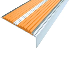 Противоскользящий алюминиевый угол-порог для ступеней с 2 вставками 70x22,5мм 1,5м оранжевый