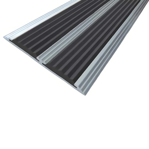 Противоскользящая алюминиевая полоса с двумя вставками 70х5,5 мм 1,5 м чёрный