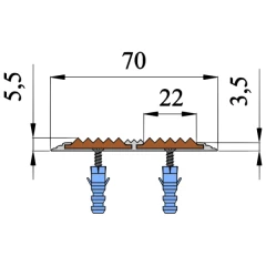 Противоскользящая алюминиевая полоса с двумя вставками 70х5,5 мм 1,5 м жёлтый