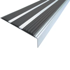 Противоскользящий алюминиевый угол с тремя вставками 98х6,5х22,4 мм 1,5 м чёрный