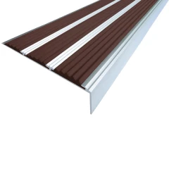 Противоскользящий алюминиевый угол с тремя вставками 98х6,5х22,4 мм 1,5 м тёмно-коричневый