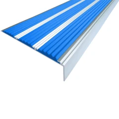 Противоскользящий алюминиевый угол с тремя вставками 98х6,5х22,4 мм 1,5 м синий