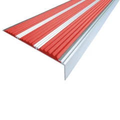 Противоскользящий алюминиевый угол с тремя вставками 98х6,5х22,4 мм 1,5 м красный