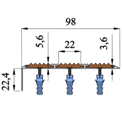 Противоскользящий алюминиевый угол с тремя вставками 98х6,5х22,4 мм 1,5 м красный