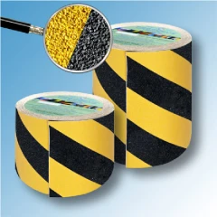 Противоскользящая сигнальная абразивная лента SlipStop 100 мм, 18.3 м, чёрно-жёлтая диагональ