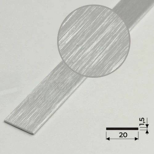 Алюминиевая полоса 20х1,5мм, 2,7м, браш серебро/глянец